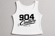 904 Culture Women’s Signature Ribbed Tank Top with varsity graphic, sleeveless fitted design in black or white