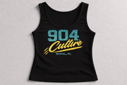 904 Culture women’s micro rib scoop tank in white or black with matte 904 Culture Duval, FL graphic and wide straps