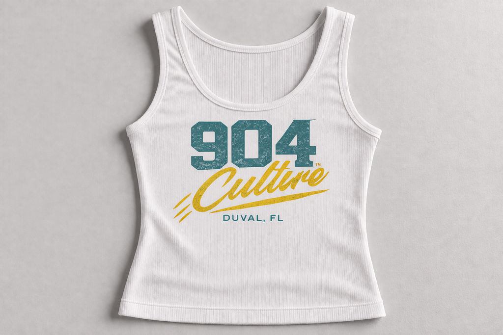 904 Culture™ Women’s Micro Ribbed Scoop Tank (White & Black) Where Duval Pride Meets Elevated Streetwear