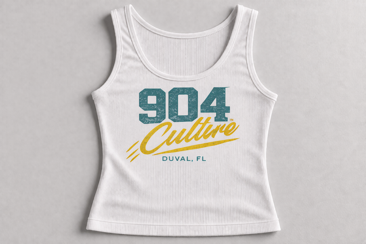 904 Culture™ Women’s Micro Ribbed Scoop Tank (White & Black) Where Duval Pride Meets Elevated Streetwear