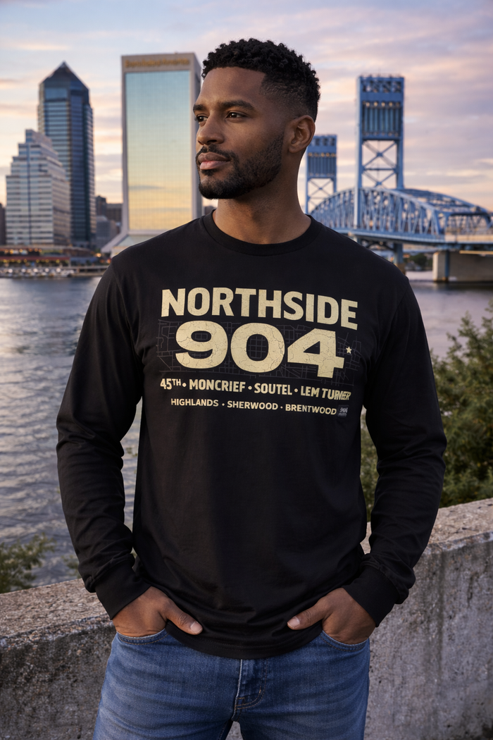Northside 904 Tee with bold Jacksonville neighborhood names on a cotton graphic shirt from 904 Culture