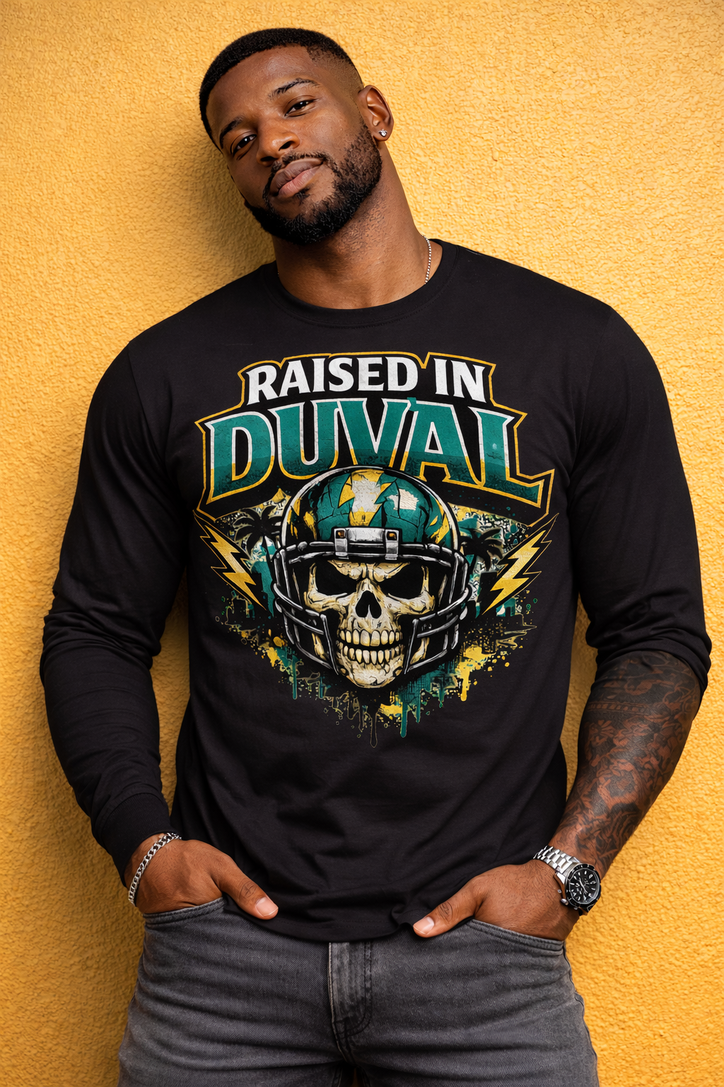 RAISED IN DUVAL™ Skull Helmet Tee – Jacksonville Culture Edition
