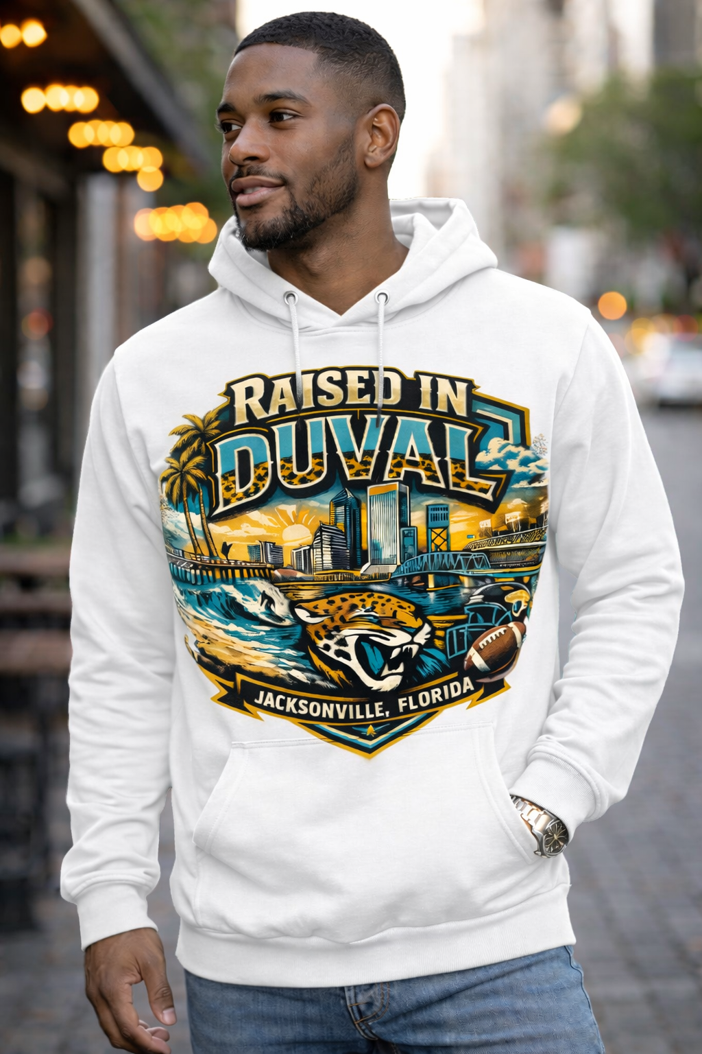 White Heavy Duty Raised In Duval Hoodie