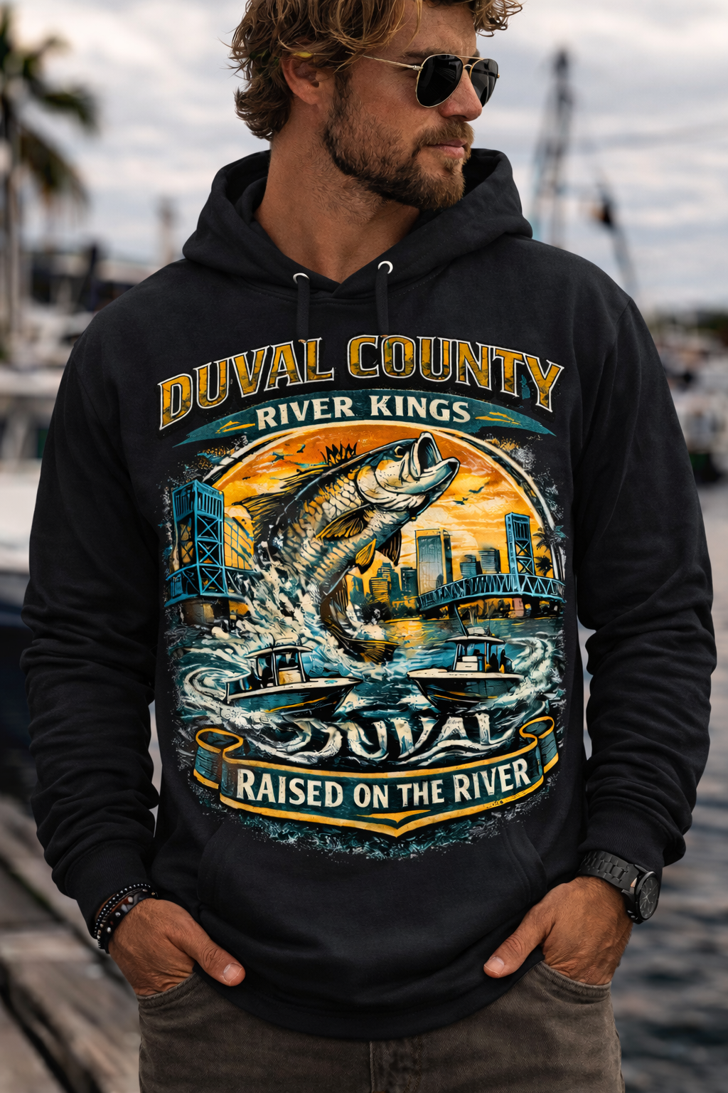 White Heavy Duty Duval County "River kings" Hoodie