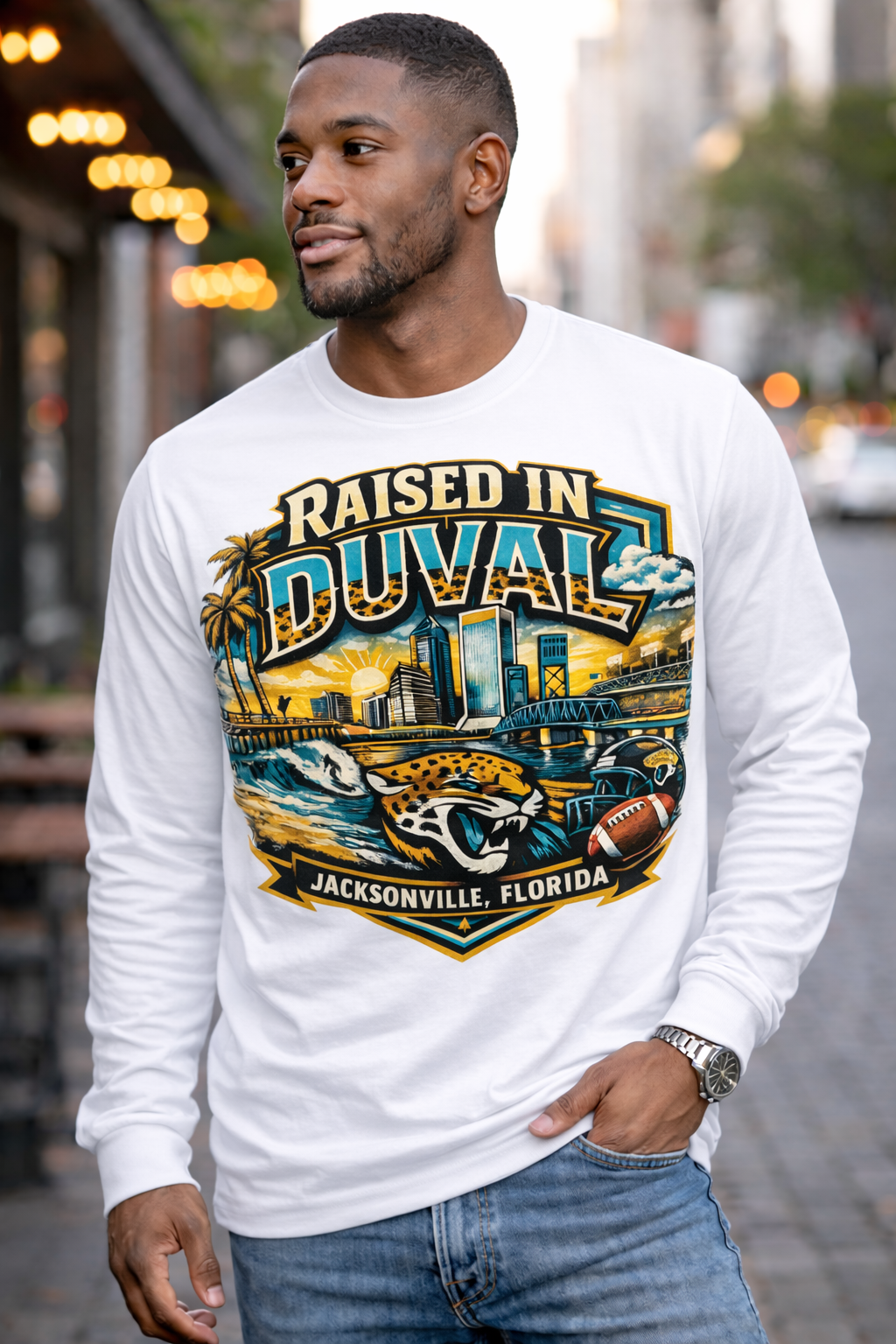 Raised In Duval Jacksonville Long Sleeve Shirt | Duval County Pride Apparel