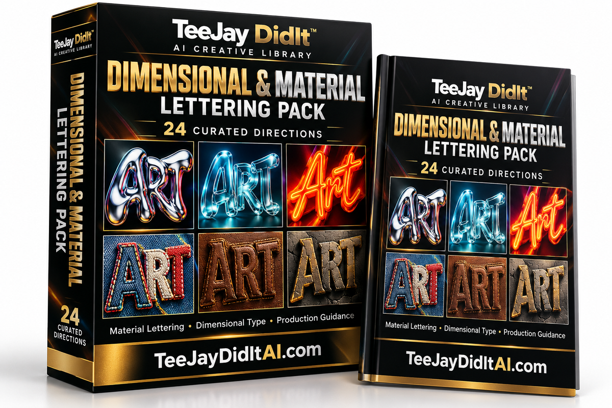 Dimensional & Material Lettering Pack — TeeJay DidIt™ AI Creative Library — TeeJayDidItAI.com