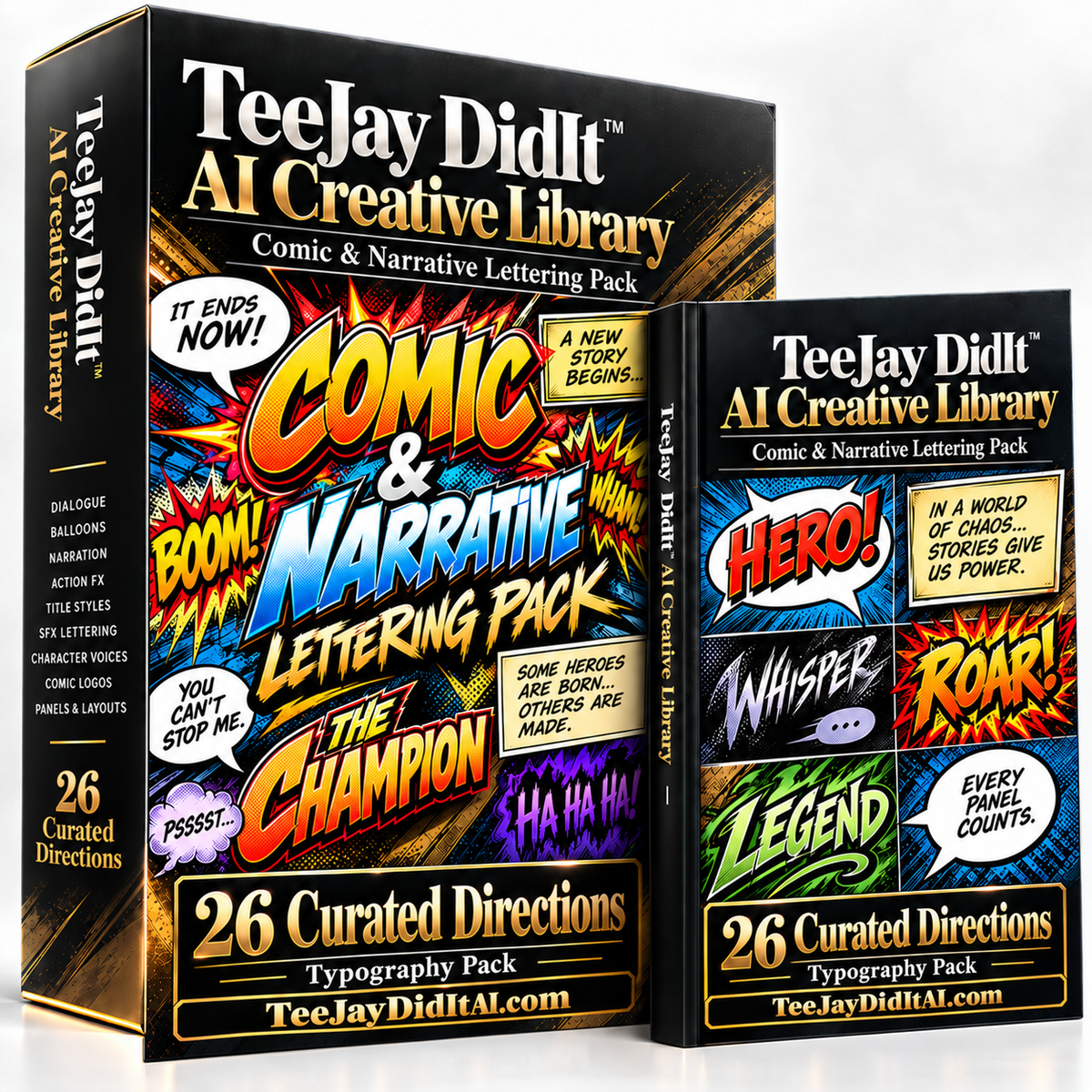 Comic & Narrative Lettering Pack — TeeJay DidIt™ AI Creative Library — TeeJayDidItAI.com