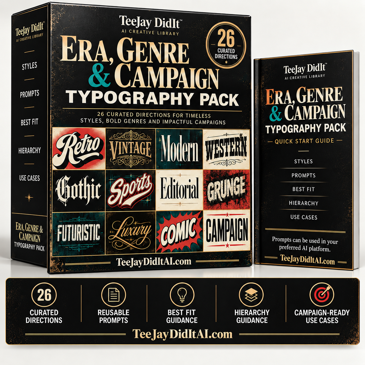 Era, Genre & Campaign Typography Pack — TeeJay DidIt™ AI Creative Library — TeeJayDidItAI.com